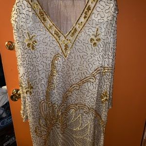 Cream and gold fully sequenced dress